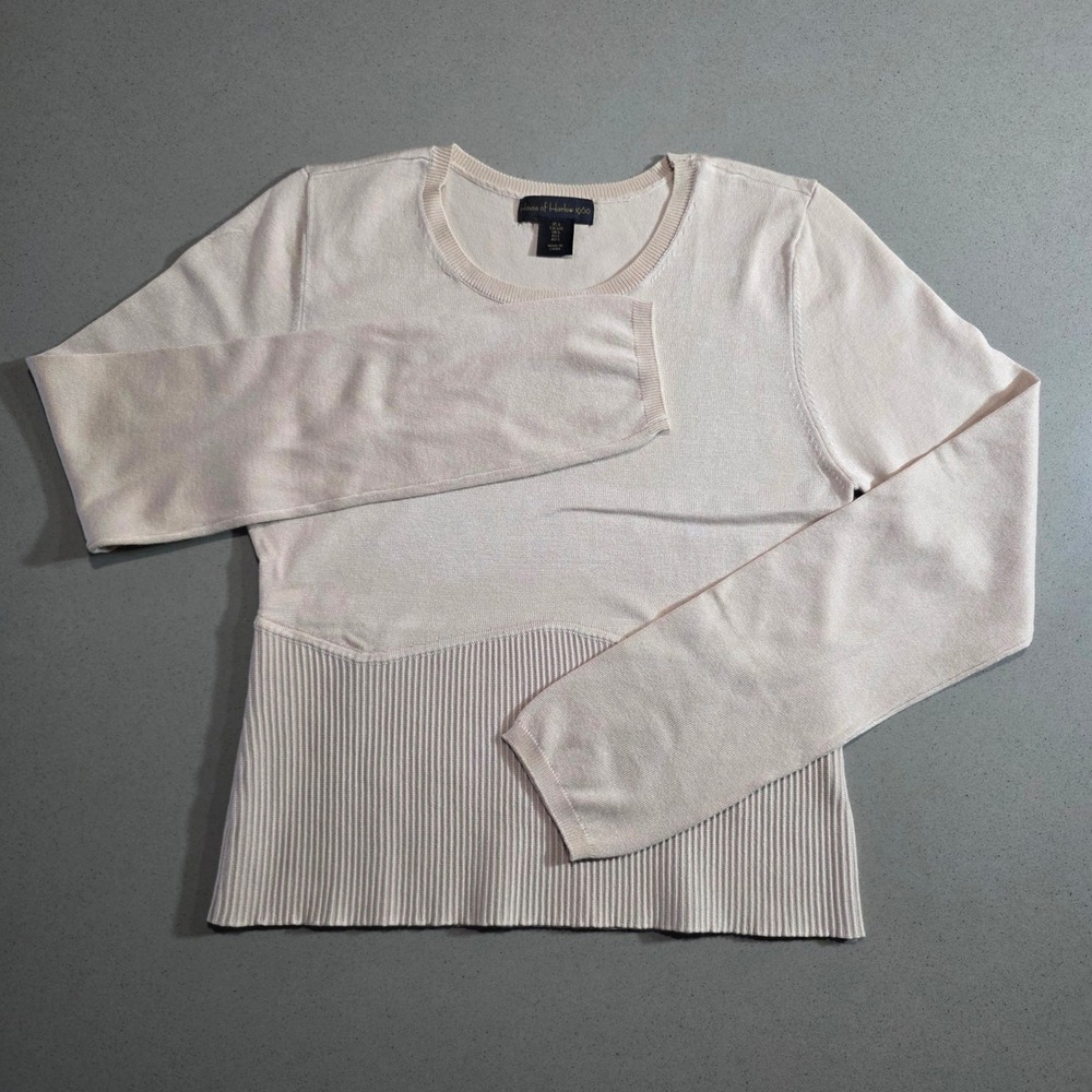 House of Harlow 1960 Cream Ribbed Mixed Knit Crew Neck Sweater Womens Large